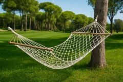 Hamak Salıncak Pamuklu Örgülü Çift Kişilik Tek Örgülü Beyaz + 6 Metre Bağlama İpi