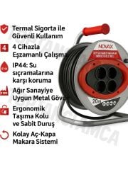 Metal Makaralı Seyyar 4 Prizli Uzatma Kablosu 3x2.5 mm Ttr Kablo  Termal Sigorta