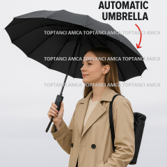 Premium Katlanır Şemsiye 3 KATLI FİBER GÖVDE 16 TELLİ TAM OTOMATİK MEKANİZMA 100 CM ÇAP