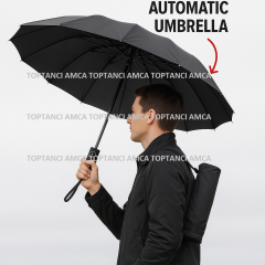 Premium Katlanır Şemsiye 3 KATLI FİBER GÖVDE 16 TELLİ TAM OTOMATİK MEKANİZMA 100 CM ÇAP