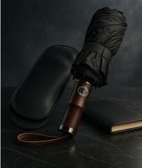 Toptancı Amca Deri Kılıflı Ahşap Sap Otomatik Fonksiyon Açma Kapama 10 Fiber Telli (Çift Telli) Kaliteli Şemsiye