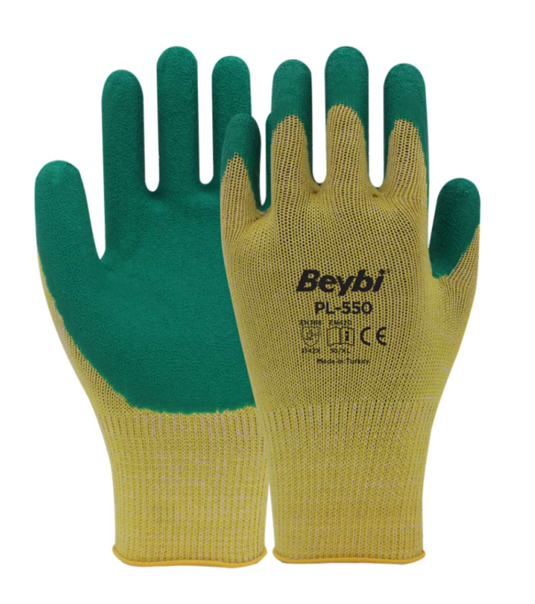 BEYBİ ELDİVEN ÖRME CRINKLE NİTRİL OPP YEŞİL SARI PL550 NO:10 (12 Çift)