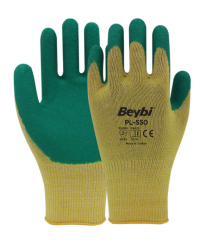 BEYBİ ELDİVEN ÖRME CRINKLE NİTRİL OPP YEŞİL SARI PL550 NO:10 (12 Çift)