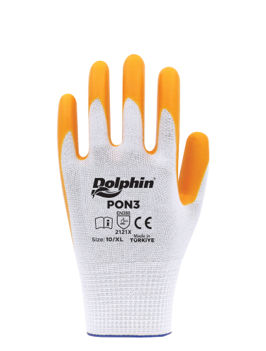 ELDİVEN NİTRİL POLYESTER BEYAZ SARI DOLPHİN PON3 10XL (12 Çift)