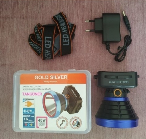 Gold Silver Kafa Lambası Kafa Feneri  Şarjlı  Profesyonel 40W Metal GS-260