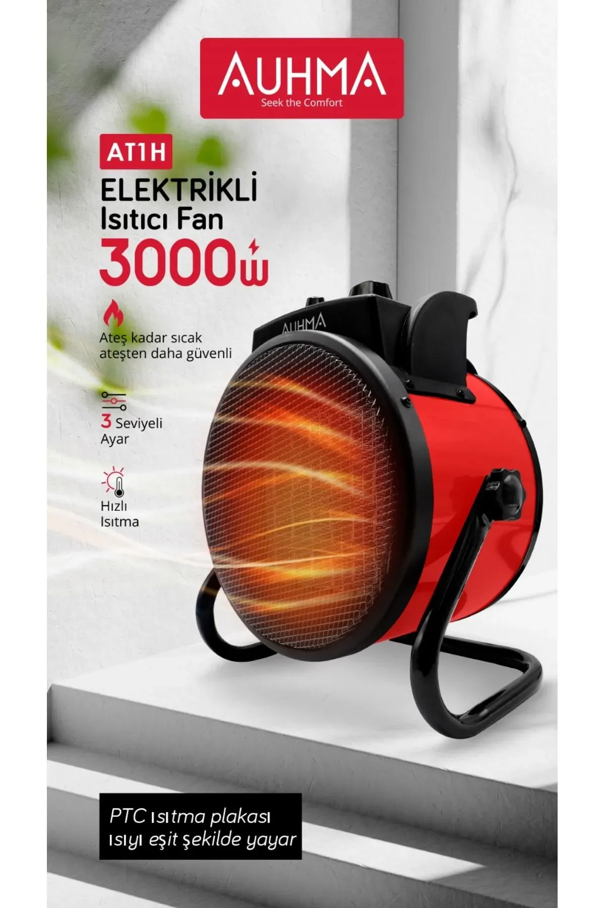 Elektrikli, Fan Isıtıcılı Soba - 3000W, 45° Dönebilen,3 Modlu - 27x17x28.5 cm