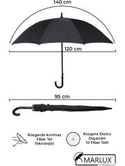 Çelik Tel Baston Şemsiye Rüzgarda Kırılmaz Premium Yağmur Şemsiyesi 16 Tel Kılıflı !