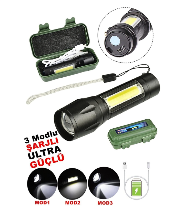 FENER PANTER ŞARJLI USB METAL ZOMLU KUTULU PT-4171