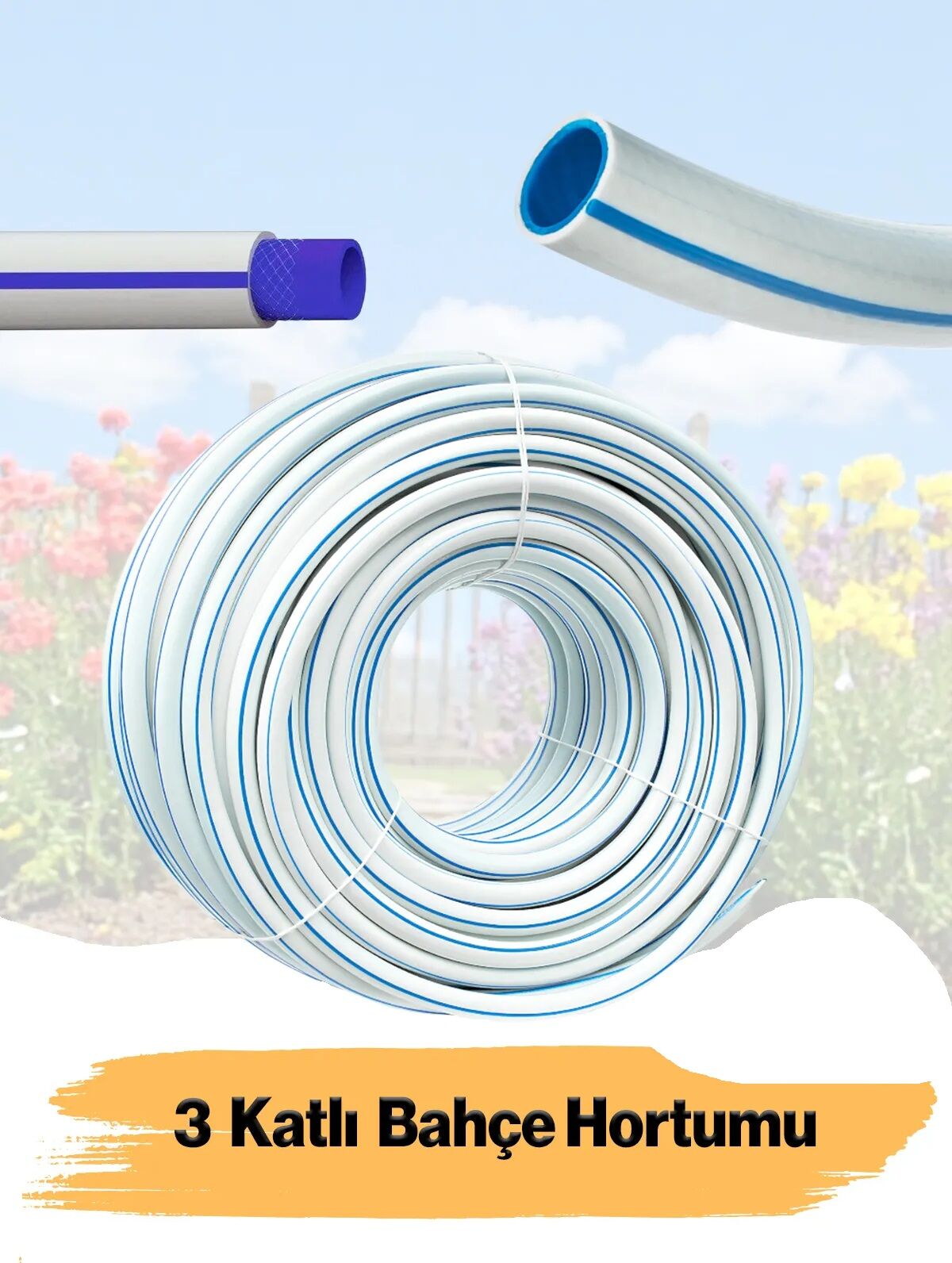 Bahçe Hortumu 20 Metre 3 Katlı Kalın Sağlam Çeşme Su Sulama Hortum Araç Araba Yıkama 12.5 mm 1/2''